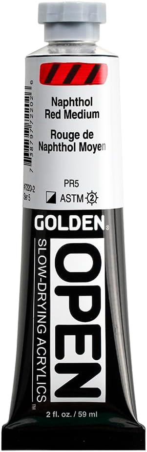 OPEN Slow-Drying Acrylics by GOLDEN, Naphthol Red Medium, 2 fl oz. tube, Professional Acrylic Paint, Semi-Opaque...