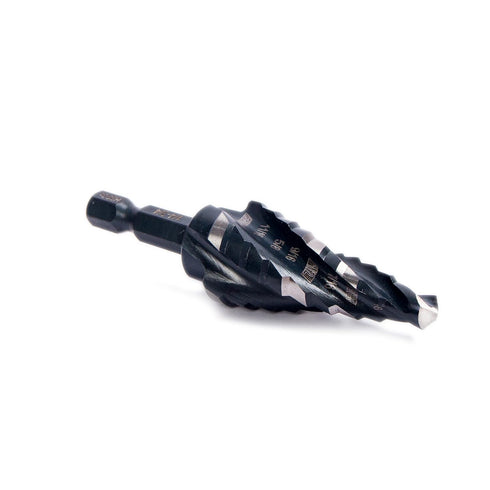 Four Spiral Flute M35 Cobalt Step Drill Bit Set 1/4" - 3/4"(9 Sizes),Impact Ready Four Flute Step Drill Bit,1/4" Hex Shank Step Bits for Metal, St...