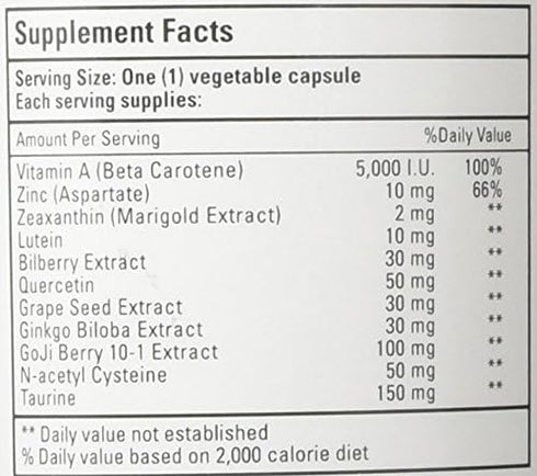 Bio Nutrition Eye Wellness 60 Vegetarian Capsules | Zeaxanthin | 60 Servings per Bottle | Supports Eye and Vision Health | Vitamin A & Zinc...