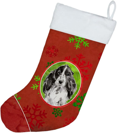 Caroline's Treasures CK3985CS Christmas Snowflakes Black Parti Cocker Spaniel Christmas Stocking Fireplace Hanging Stockings Christmas Season Part...