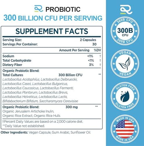 Daily Probiotics for Digestive Health - 300 Billion CFU Probiotic, Probiotics for Men & Women - Active Probiotic, Daily Health Care - 24...