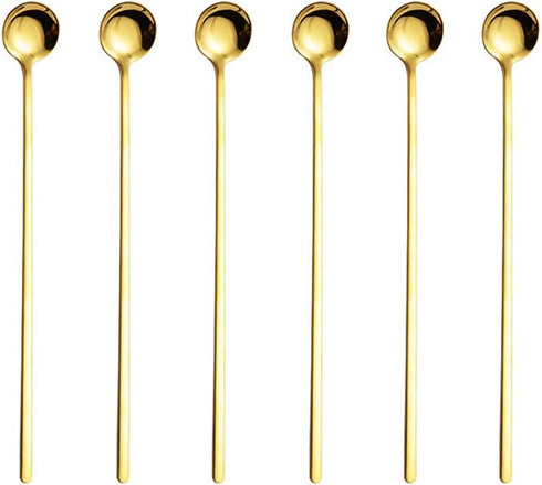 Gold 6PCS Stainless Steel Long Handle 9.45-Inch Iced Tea & Coffee Spoons...