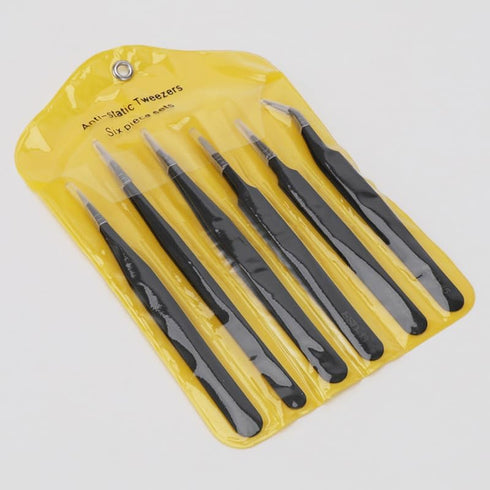 Precision Tweezers Set - 6PCS Anti Static ESD Industrial Tweezers Kit Matte Black, Fits for Electronics Repair, Soldering, Craft, Laboratory Work...
