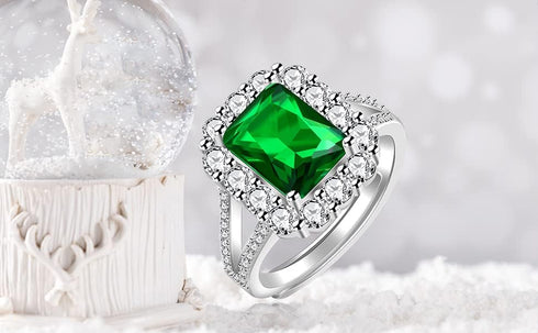 Uloveido Women's Temperament Emerald Cut Cubic Zirconia Ring Open Adjustable Inlaid Rectangular CZ Diamond Rings...