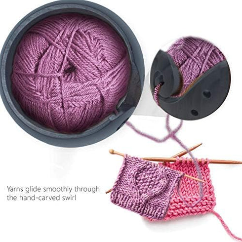 Joyeee Handmade Yarn Bowl, 6'' Crafted Wooden Yarn Storage Bowl with Carved Holes & Drills Holes Crocheting Knitting Bowl Yarn Holder Gift for Kni...