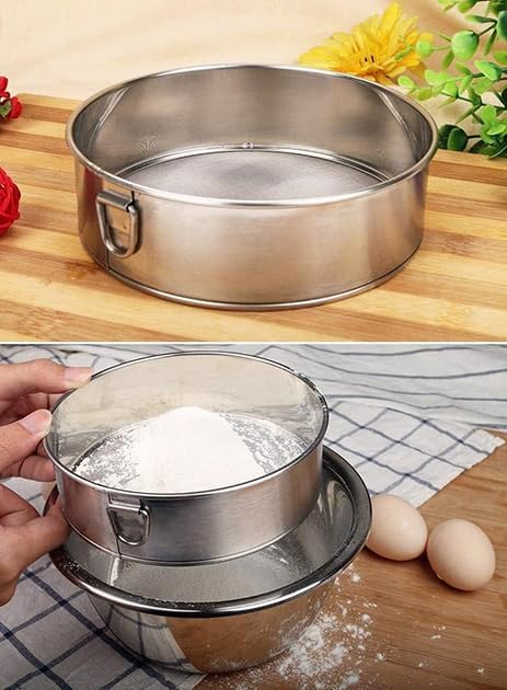 Flour Sifter Small Sifter 6 Inch Tamis Sifter 60 Mesh Stainless Steel Fine Mesh Strainers Flour Sieve, Round Flour Sifter for Baking Cake Bread, w...