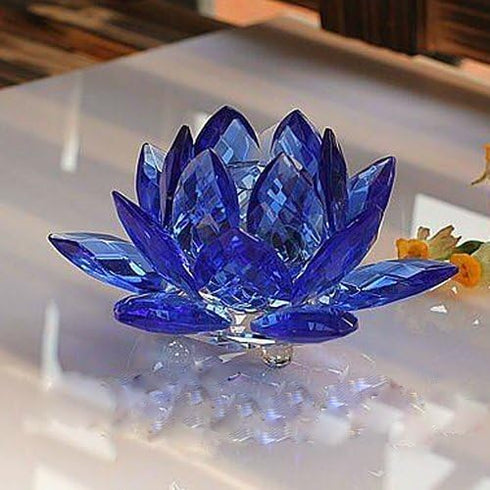 Amlong Crystal 3 Inch Sapphire Blue Crystal Lotus Flower Feng Shui Home Decor with Gift Box...