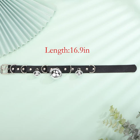 PU Leather Black Choker with Silver Bell Necklace for Women Girls Halloween Costume Punk Rave Accessory...
