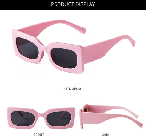 GIFIORE Retro 90s Rectangle Sunglasses For Women Trendy Chunky Glasses Black Pink Frame...