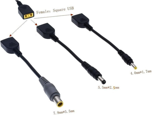 JMT DC 7.9 x 5.5mm Round Jack to Square USB Plug Converter Laptop Power Adapter Connector Cable Compatible for Lenovo ThinkPad IBM Charger (15cm,7...