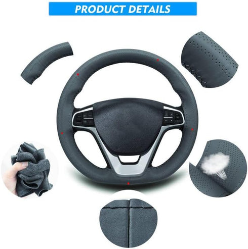 Leather Steering Wheel Cover, Breathable Non-Slip Design, Soft and Comfortable Feeling, Universal 15 Inch Auto Car Steering Wheel Stitch on Wrap?S...