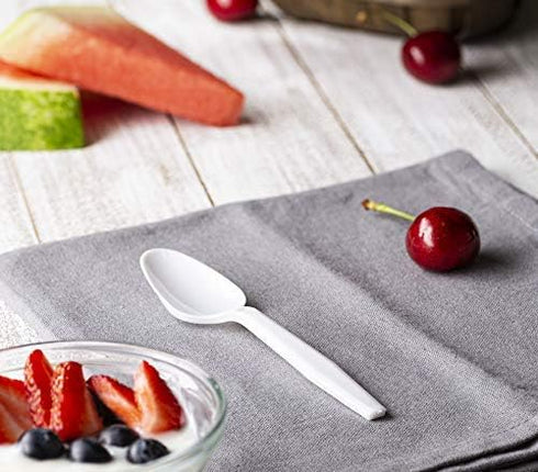 50 Medium-Weight Disposable Plastic Teaspoons - White...