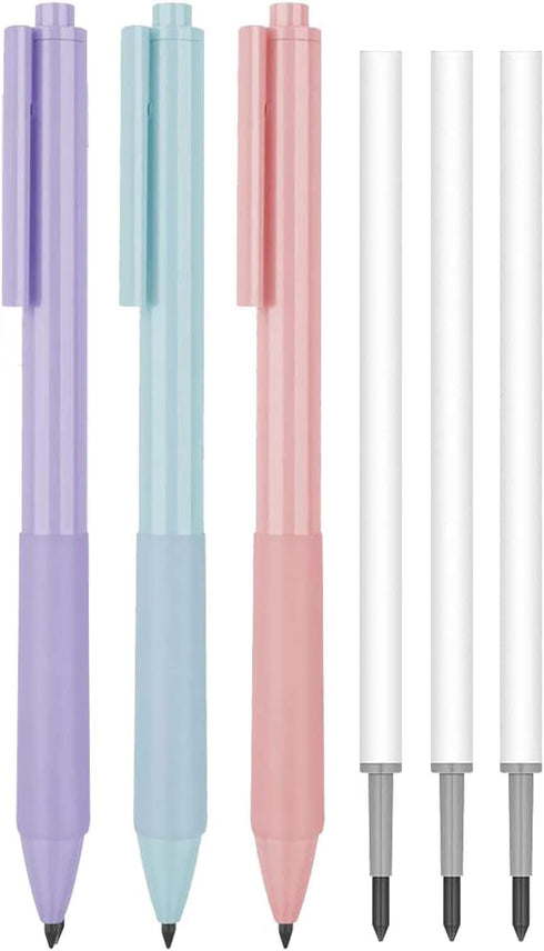 TYU 3Pieces Inkless Magic Pencil, Infinity Reusable Pencil with Extra 3 Lead Refills Replaceable Nib Cute Pencils for Writing Drawing Drafting Hom...