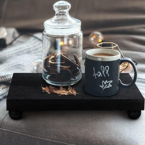 Amyhill Wood Pedestal Stand Kitchen Soap Tray Farmhouse Wooden Riser Stand for Kitchen Bathroom Counter Table Decor Plant Candle Vases Display (Bl...