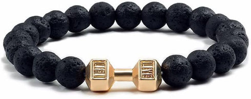 Traintough Dumbbell Bracelet for Men Cool Volcanic Rock Anxiety Bead Bracelet Adjustable Fitness Yoga Barbell Bracelet Jewelry Gifts for Men Women...