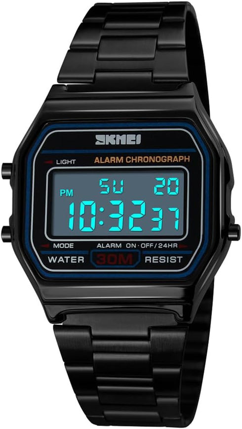Men's Digital Gold Stainless Steel Watch Backlit Multifunction Stopwatch Waterproof Sport Watches...