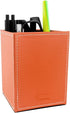 Pen Pencil Holder Cup Container PU Leather Desk Organizer Stand Decor Brush Scissor Holder Decoration Office Desk Home School (Orange, 3.54" x 3.5...