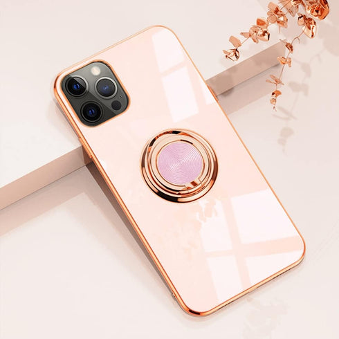 Omorro Rose Gold iPhone 13 Pro Case for Women - Kickstand Ring Holder with 360 Rotation, Magnetic Mount Compatible, Slim Luxury Girly Case in Pink...