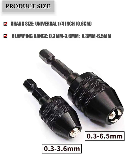 Mini Drill Chuck Adapeter 2 PCS Keyless Quick Change Mini Drill Chuck Converter 1/4” Hex Shank for Micro Drill Bit Chuck Conversion Tool, Keyless ...