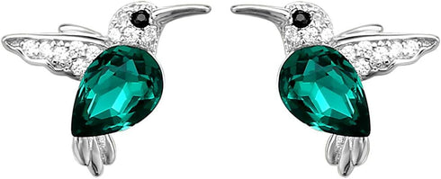 Jewever 925 Sterling Silver Hummingbird Ear Studs Blue Cubic Zirconia Earrings for Women Jewelry Gift Silvery...