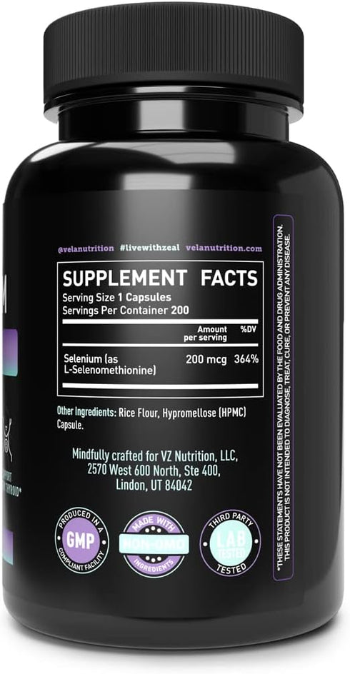 Selenium Capsule Supplement | 200mcg | Support Healthy Antioxidant, Immune, Reproductive,and Thyroid Health* | Non-GMO, 3rd Party Tested | 200 Cap...