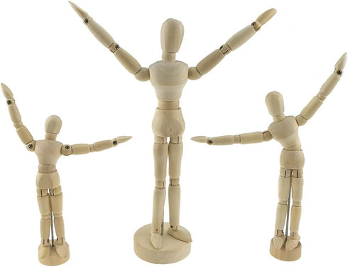 Set of 3 Wooden Pine Movable Joint Family Model for Art Mannequin Sketch Reference Home Decor(Daddy Mommy Child)...