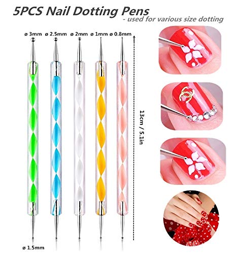 5PCS Dotting Pens with 3 PCS Nail Painting Brushes, Double Ended Brush and Dotting Tool Kit, Nail Art Design Tools...