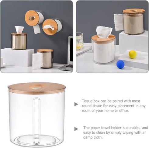 Amosfun Round Wooden Tissue Box Cover Holder,Facial Tissue Holder Case Dispenser with Wood Lid for Bathroom Vanity Countertops, Bedroom Dressers, ...