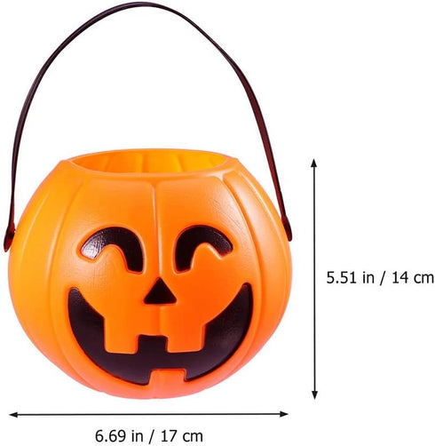 17cm Halloween Portable Pumpkin Bucket Trick or Treat Pumpkin Candy Pail Holder 2 Pieces...
