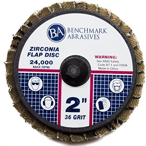 Benchmark Abrasives 2" Quick Change Zirconia Flap Disc Grinding Wheel with Male R-Type Back Design for Cleaning Finishing Deburring of Irregular S...