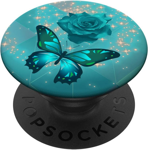 Rose Butterfly Flower Cell Phone Button Pop Up Holder Teal PopSockets PopGrip: Swappable Grip for Phones & Tablets PopSockets Adhesive PopGrip...