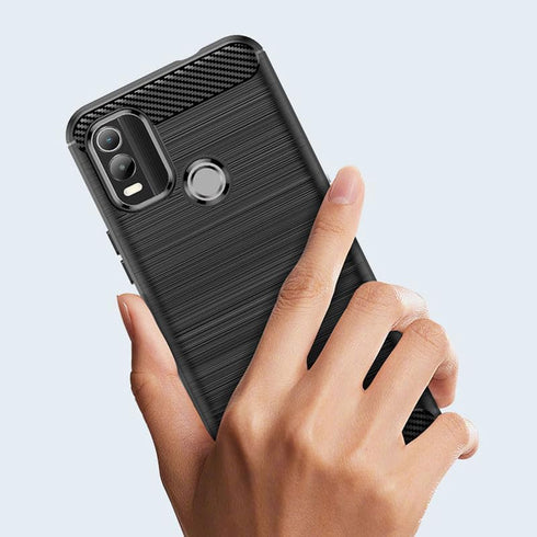 for Nokia C21 Plus Case with HD Screen Protector, Upgraded Non-Slip Shock-Absorption Flexible TPU Carbon Fiber Bumper Soft Rubber Protective Phone...