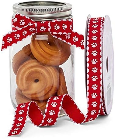 Paper Mart Paw Print Grosgrain Ribbon for Holiday Gift Wrap & Crafting, Red & White, 5/8 Inch x 25 Yd...