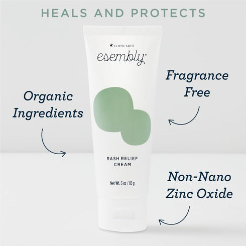 Esembly Rash Relief Cream, Organic and Cloth Friendly Zinc Oxide Barrier Cream, Soothes and Heals Diaper Rash, Natural Aid for Baby Bottom Discomf...