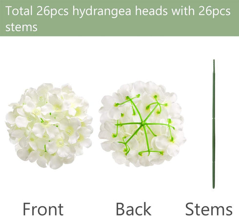 Auihiay 26 Pieces Hydrangea Artificial Flowers Silk Hydrangea Flowers Artificial Flowers Heads with Stems for Home Wedding Party Decorations (Ivor...