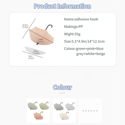 Cute Umbrella Shape Adhesive Hooks, Coat Hooks, Wall Hooks, Waterproof and Oilproof, Sticky Hooks for Bathroom Shower Outdoor Kitchen Door Home Im...