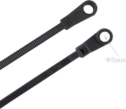 HS Plastic Ties with Screw Holes (100 Pack) 7.5 Inch Mount Head Electrical Zip Ties 50 LBS,UV Black...