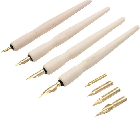 Wooden Professional Manga Pen Dip Pen Set with 4 Nibs Manga Cartoon Comic Drawing Painting Kit - 4 Pcs...