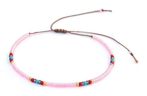 Beaded Anklet for Women, Boho Bohemian Native American Style, Unique Waterproof Pink Colorful Hippie Beach Anklet, Handmade by Tribes (S-M)...