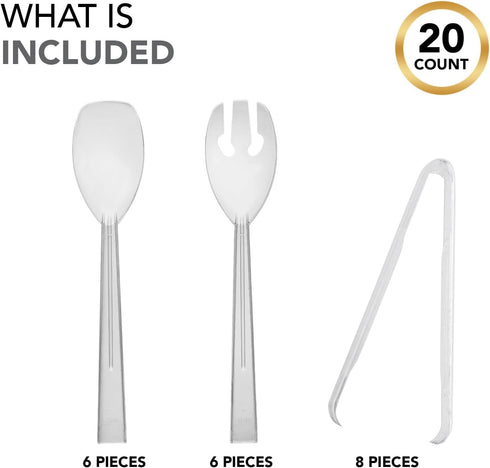 Party Essentials Plastic Party Buffet Serving Utensils Kit, Spoons/Forks/Tong, 20-Piece, Clear...