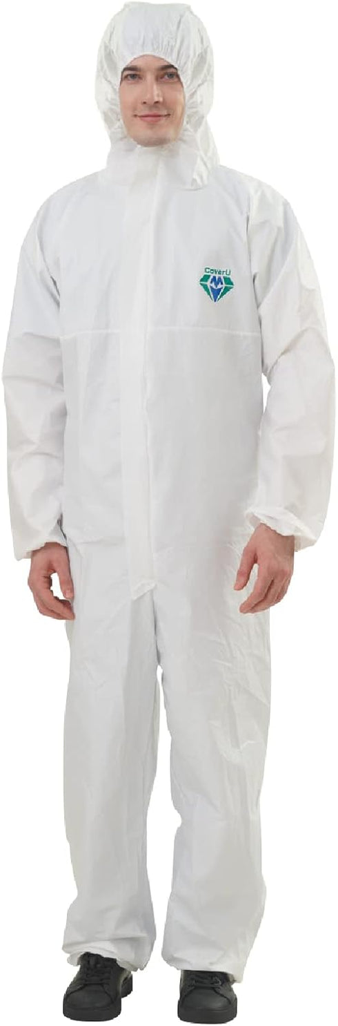 Medtecs Hazmat Suits - Fabric Passed AAMI Level 4 Disposable Coverall PPE Suit - CoverU Full Body Protective Clothing with Hood | XL...