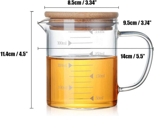DEVILMAYCARE Glass Beaker with Handle and Lid, Measuring Cup for Easy Visibility, Baking, Cooking, Pouring Liquid 12 Oz (350ML)...