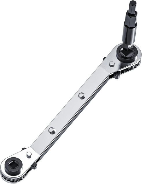 HVAC Service Wrench, Refrigeration Ratcheting Curved Wrench 3/8” 1/4” 5/16'' 3/16'' AC Wratchet Tool with Hex Bit Adapter UIInosoo for Air Conditi...