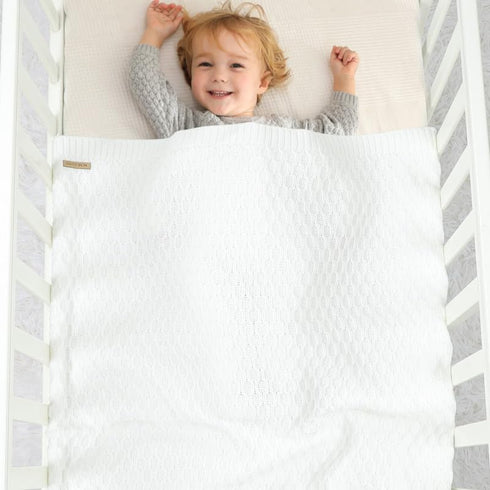 Baby Blanket Boy Girl Knit Soft Swaddle Receiving Blankets for Newborn Nursery Infant Crib Stroller White 30 x 40 Inch...