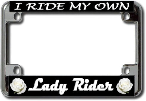 Lady Rider White Rose Chrome Motorcycle License Plate Frame...
