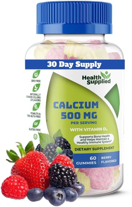 Calcium 500mg with Vitamin D3 1000 IU Gummies | Daily Dietary Supplement | Bone Strength, Growth, Teeth | for Adults, Teens, Kids | Great Tasting ...