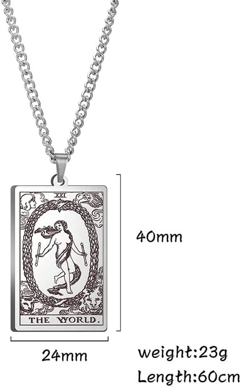 Fuqimanman2020 Stainless Steel Tarot Cards Necklace Silver Vintage Tarot Jewelry Good Luck Amulet Pendants Necklace for Women Men...