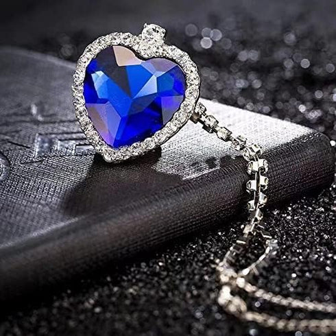 | Stunning Heart of The Ocean Necklace from Titanic Movie | Premium Alloy Silver and 1.3 x 1.38 Inches Swarovski Crystal | Definitely The Best Pre...