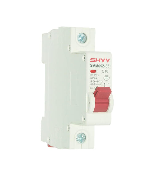 DC Miniature Circuit Breaker 10A 500V 1 Pole, DIN Rail Mount for Battery and Solar System, Red...