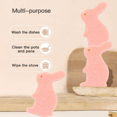 4 Pieces Rabbit Shape Kitchen Cleaning Sponge Double-Sided Multi-Use Scrub Sponge Dish Sponge for Heavy Duty Scouring Pads Kitchen Furniture Dish ...